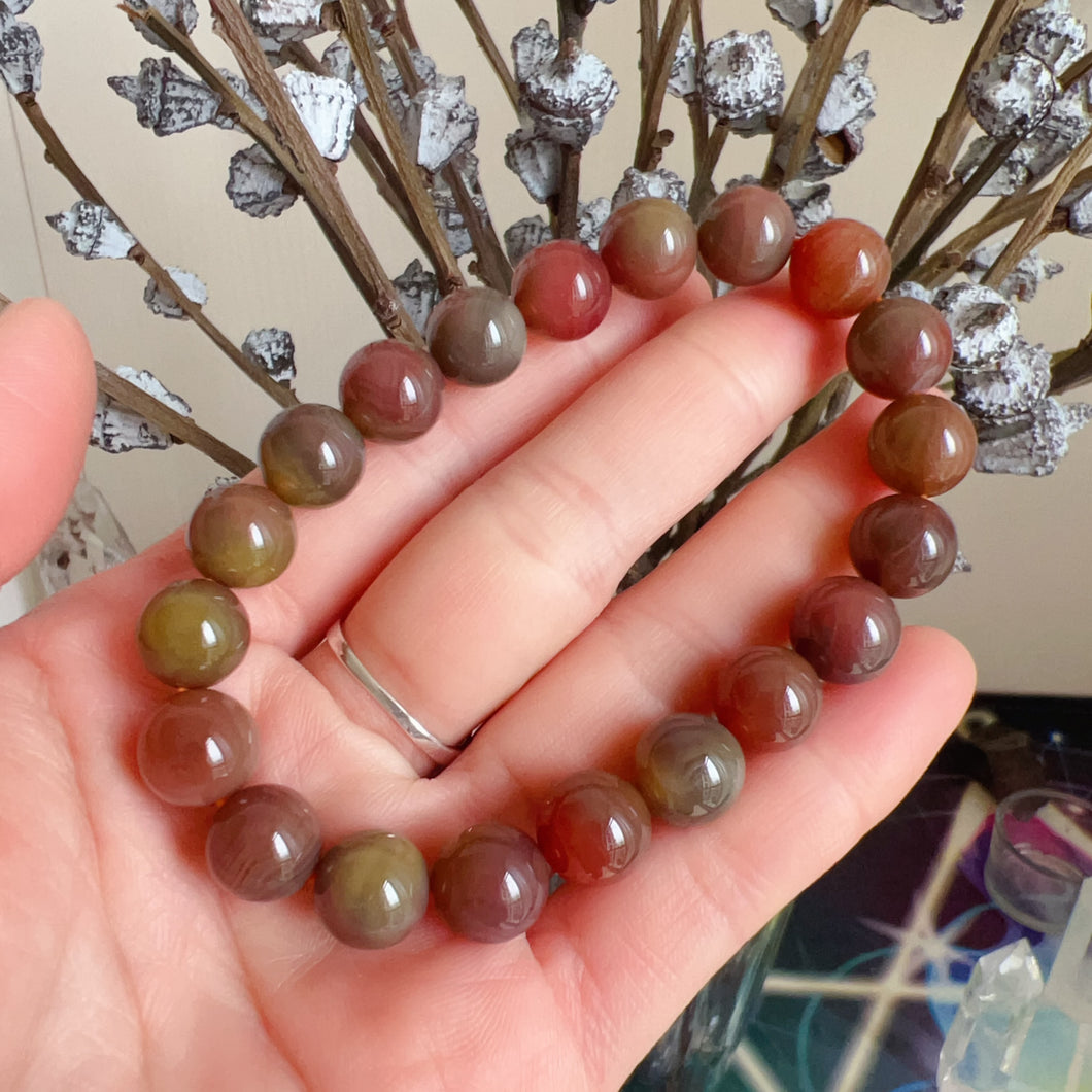 High-quality Natural Assorted Color Yanyuan Agate Bracelet with 10.4mm Beads | Stone of Strength