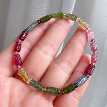 Load image into Gallery viewer, Hand-carved Huiwen Symbol High-grade Rainbow Tourmaline Bracelet | Natural Heart Chakra Healing Crystal
