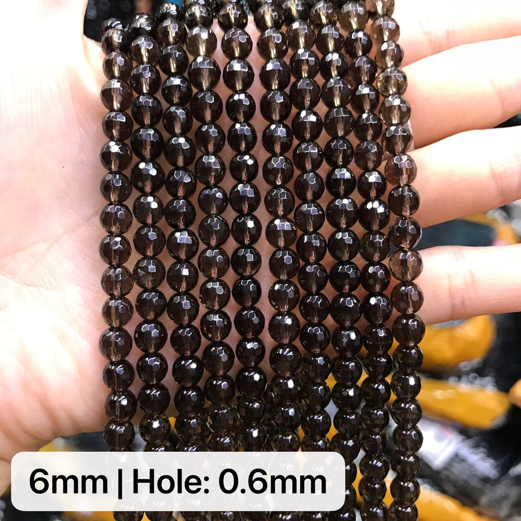 128-Cuts 6-12mm Natural Smoky Quartz Faceted Round Bead Strands for DIY Jewelry Project