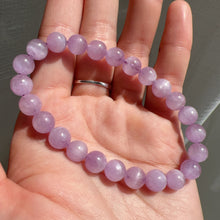 Load image into Gallery viewer, 8mm Kunzite Crystal Bracelet with Cat Eye Effect | Soft Color of Lavender and Pink | Crown Heart Chakra Healing
