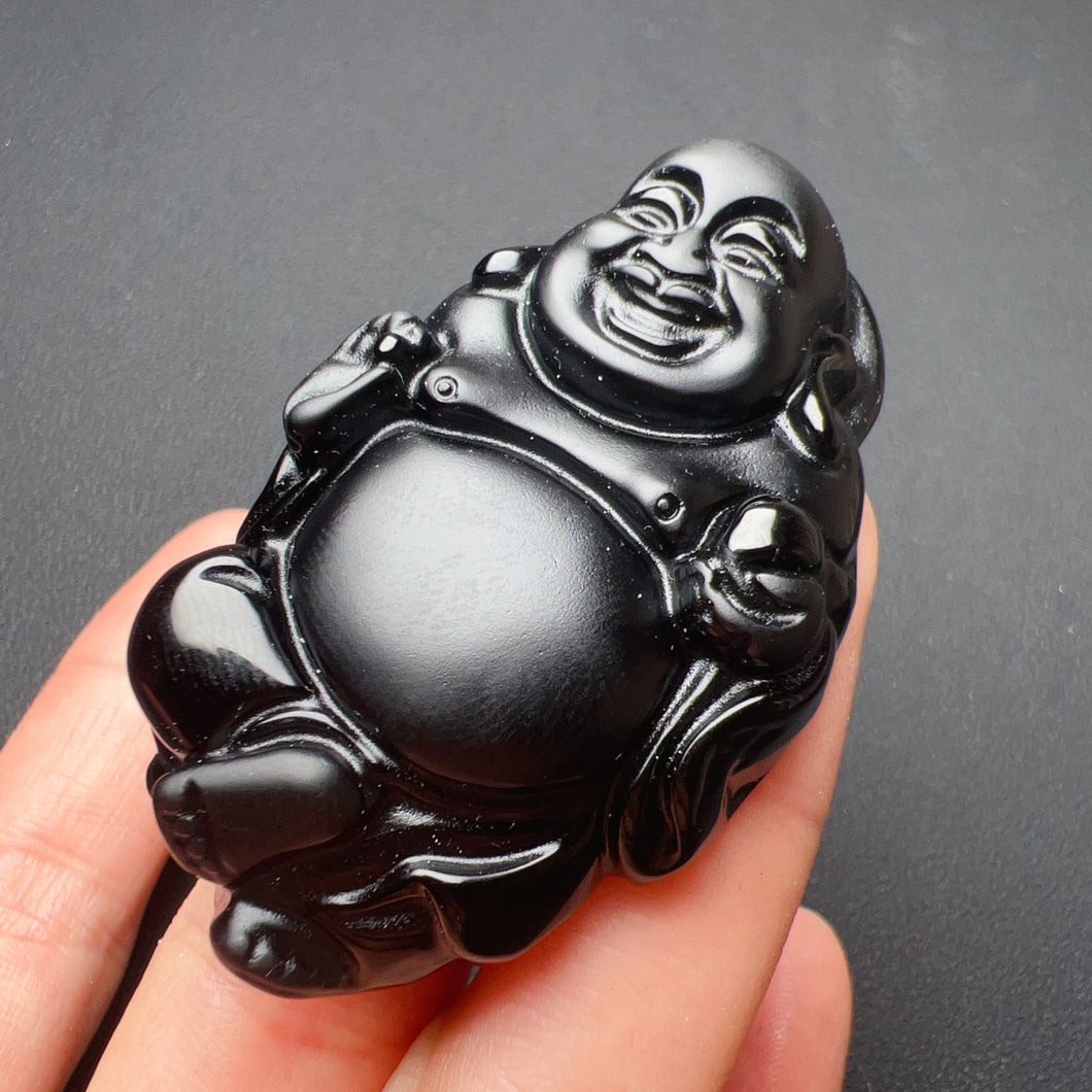 Top-quality Black Obsidian Happy Maitreya Buddha Pendants for DIY Jewelry Project