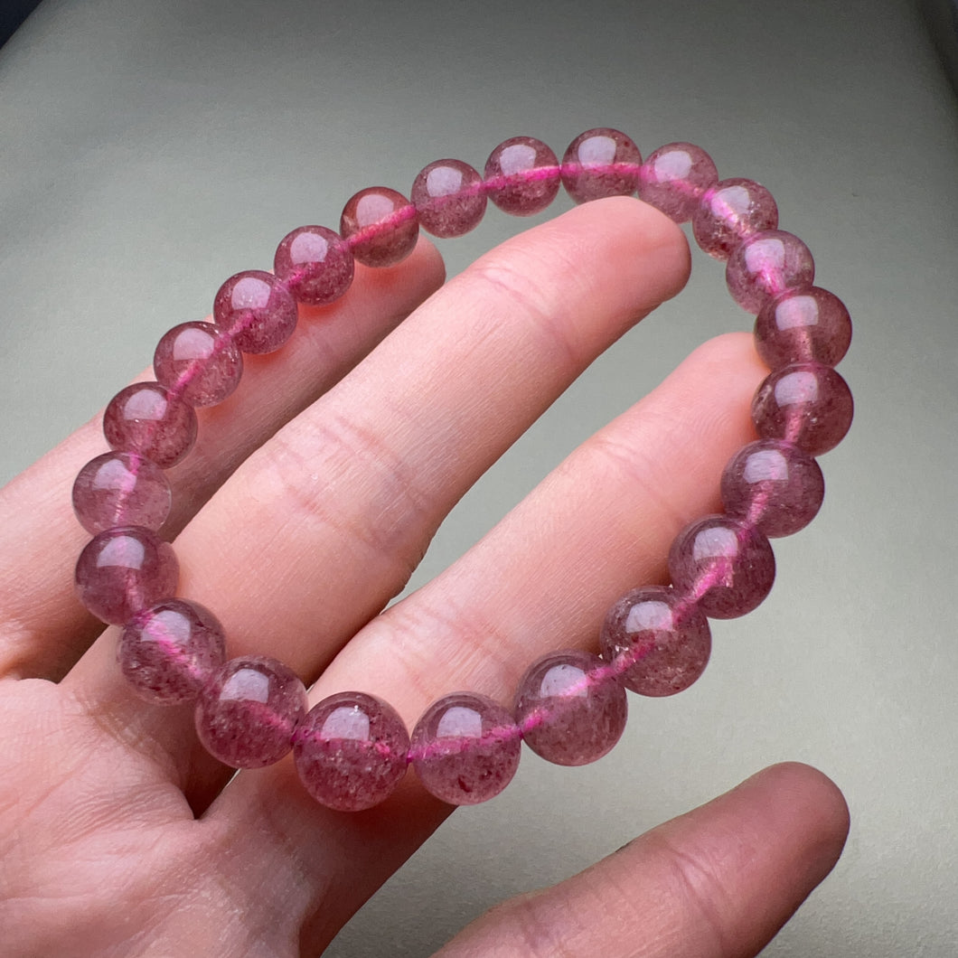 8.4mm Natural Strawberry Quartz Crystal Bracelet | Heart Chakra Reiki Healing | Holiday Gifts