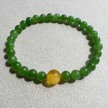 Load image into Gallery viewer, Best Color Green Nephrite Jade Bracelet with Amber Bead | Natural Heart Chakra Healing Stone Jewelry
