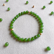 Load image into Gallery viewer, Best Color Green Nephrite Jade Bracelet with 18K Yellow Gold Bead | Natural Heart Chakra Healing Stone Jewelry
