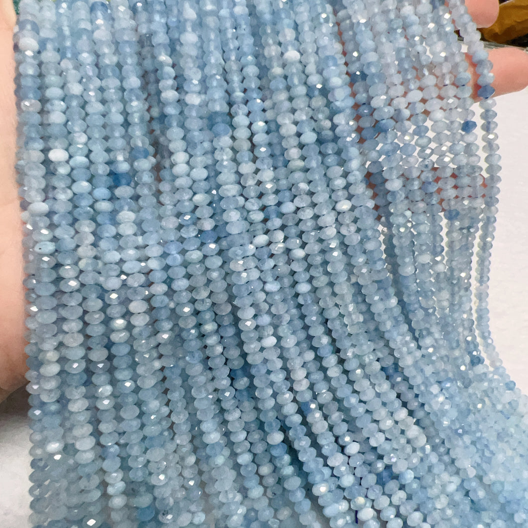 3x4mm Natural High-quality Faceted Aquamarine Rondelle Bead Strands for DIY Jewelry Projects