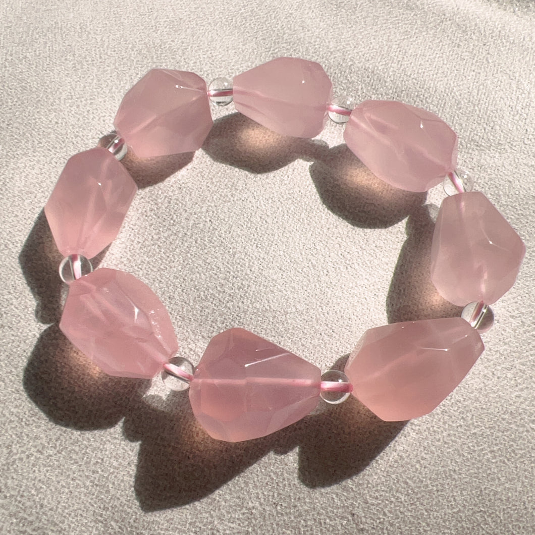 High Quality Free-formed Faceted Rose Quartz Bracelet | Handmade Heart Chakra Jewelry Improve Your Love Life and Relationship