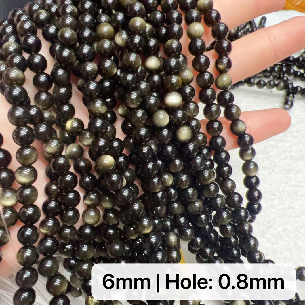 6-12mm High-quality Golden Sheen Obsidian Round Bead Strands for DIY Jewelry Project