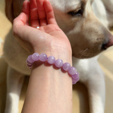 Load image into Gallery viewer, 10mm Kunzite Crystal Bracelet with Cat Eye Effect | Soft Color of Lavender and Pink | Crown Heart Chakra Healing
