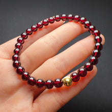 Load image into Gallery viewer, 6mm Protection Red Garnet Bracelet with 18K Yellow Gold | Root Chakra Healing Stone Jewelry
