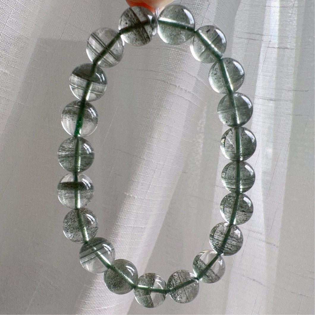 Natural Layers Green Phantom Quartz Elastic Bracelet with 9.6mm Beads | 4th Heart Chakra Good for Career Business