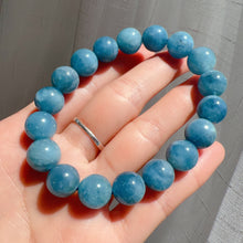 Load image into Gallery viewer, Rare Deep Sea Blue Aquamarine Bracelet 11.2mm Round Beads from Brazil Old Mine | March Birthstone Pisces
