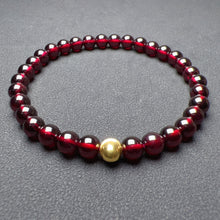 Load image into Gallery viewer, 6mm Protection Red Garnet Bracelet with 18K Yellow Gold | Root Chakra Healing Stone Jewelry
