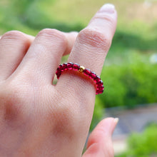 Load image into Gallery viewer, 3mm Protection Red Garnet Crystal Ring with 18K Yellow Gold Bead | Root Chakra Healing Stone Jewelry

