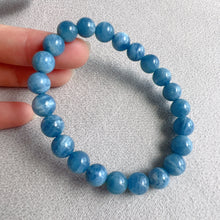 Load image into Gallery viewer, Rare Deep Sea Blue Aquamarine Bracelet 8.1mm Round Beads from Brazil Old Mine | March Birthstone Pisces
