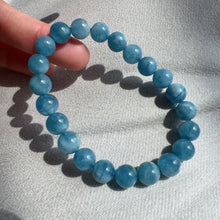 Load image into Gallery viewer, Rare Deep Sea Blue Aquamarine Bracelet 8.5mm Round Beads from Brazil Old Mine | March Birthstone Pisces
