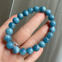 Load image into Gallery viewer, Rare Deep Sea Blue Aquamarine Bracelet 9mm Round Beads from Brazil Old Mine | March Birthstone Pisces
