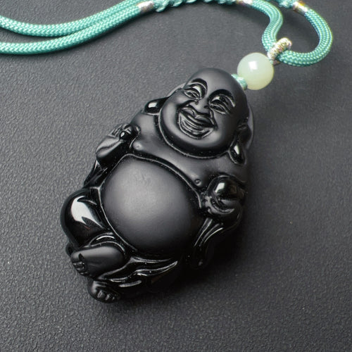 Top-grade Black Obsidian Buddha Pendant Protection Necklace