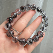 Load image into Gallery viewer, 11.6mm Natural Black Tourmalated Quartz Inclusion Crystal Bracelet | Men&#39;s Women&#39;s Healing Jewelry Remove Negativity
