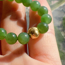 Load image into Gallery viewer, Best Color Green Nephrite Jade Bracelet with 18K Yellow Gold Cat Eye Bead | Natural Heart Chakra Healing Stone Jewelry
