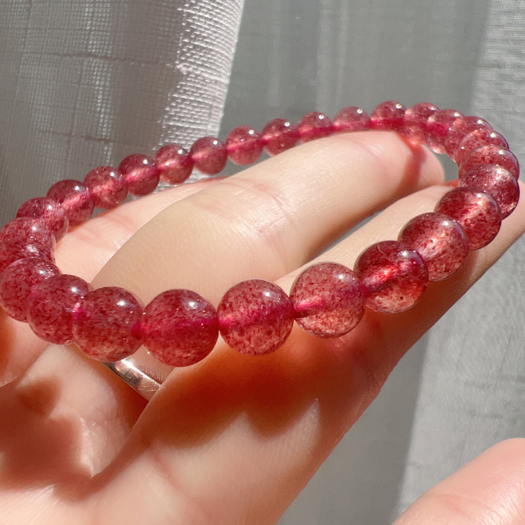 Best Color Natural Strawberry Quartz Crystal Bracelet with 6.6mm Beads | Heart Chakra Reiki Healing | Holiday Gifts