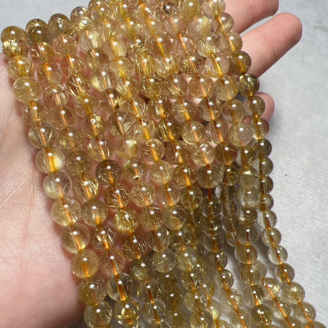 7mm Natural Golden Rutilated Quartz Round Bead Strands for DIY Jewelry Project
