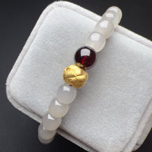 Load image into Gallery viewer, Beautiful Garnet Smoky Purple Nephrite Bracelet with 18K Yellow Gold Bead | High-quality Healing Stone Jewelry

