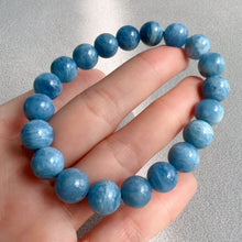 Load image into Gallery viewer, Rare Deep Sea Blue Aquamarine Bracelet 10mm Round Beads from Brazil Old Mine
