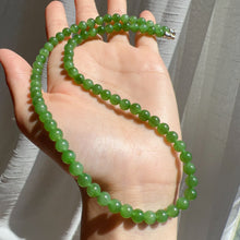 Load image into Gallery viewer, Best Color Green Nephrite Jade Beaded Necklace with 925 Sterling Silver Clasp | Natural Heart Chakra Healing Stone Jewelry
