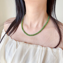 Load image into Gallery viewer, Best Color Green Nephrite Jade Beaded Necklace with 925 Sterling Silver Clasp | Natural Heart Chakra Healing Stone Jewelry
