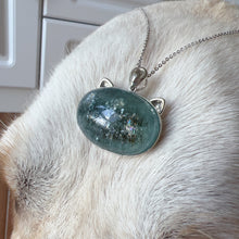 Load image into Gallery viewer, One &amp; Only Collectible Grade Natural Spakling Mica Aquamarine Cat Pendant Necklace | Reiki Healing Stone Throat Chakra

