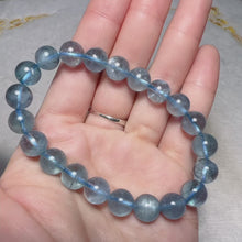 Load and play video in Gallery viewer, High-quality Sea Blue Aquamarine Bracelet from Brazil Old Mine 9.2mm Beads | March Birthstone Pisces
