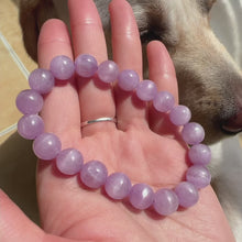 Load and play video in Gallery viewer, 10mm Kunzite Crystal Bracelet with Cat Eye Effect | Soft Color of Lavender and Pink | Crown Heart Chakra Healing
