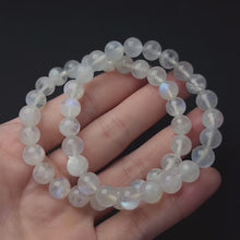Load and play video in Gallery viewer, 8mm Natural Blue Flash Moonstone Bracelet | Emotion Healing Regulating Endocrine System
