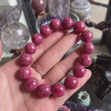Load and play video in Gallery viewer, Large Beads 13.6mm Natural Rhodonite Bracelet | High-Quality Healing Stone | Heart Chakra Reiki Healing
