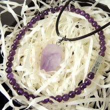 Load image into Gallery viewer, Gift Pack - Amethyst Raw Stone Necklace Amethyst with Sterling Silver Blessing Bead Elastic Bracelet Gift ItemGift Pack - Amethyst Raw Stone Necklace Amethyst with Sterling Silver Blessing Bead Elastic Bracelet Gift Item
