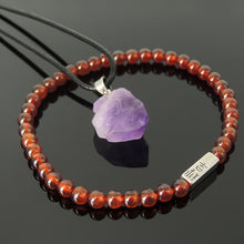 Load image into Gallery viewer, Gift Pack - Amethyst Raw Stone Necklace Garnet Bracelet with Sterling Silver Blessing Bead Orange Spessartine Bracelet Gift Item
