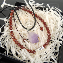 Load image into Gallery viewer, Gift Pack - Amethyst Raw Stone Necklace Braided Garnet Bracelet with Sterling Silver Blessing Bead Orange Spessartine Bracelet Gift Item
