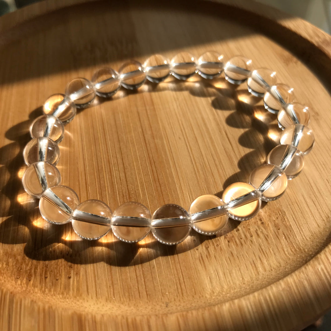 Natural Clear Quartz Bracelet | 8mm White Cyrstal Quartz Beaded Handmade Jewelry | Healing Stone Meditation Crown Chakra 