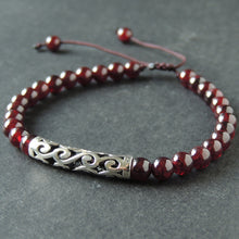 Load image into Gallery viewer, Lucky Red Garnet Bracelet Braided with Sterling Silver Charm for Men &amp; Women Handmade Protection Positivity Jewelry for Base Chakra
