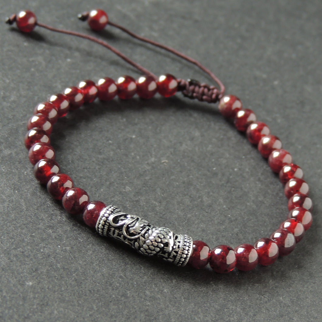 Red Garnet Braided Bracelet with Sterling Silver Dragon Charm Men & Women Handmade Protection Positivity Jewelry for Base Chakra
