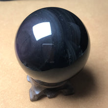 Load image into Gallery viewer, Top-quality Rainbow Black Obsidian Sphere 6.23cm Rare Purple Protection Decor
