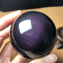 Load image into Gallery viewer, Top-quality Rainbow Black Obsidian Sphere 6.23cm Rare Purple Protection Decor
