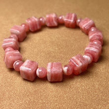 Load image into Gallery viewer, 10mm Beautiful Bacon Rhodochrosite Bracelet Unique Cube Shape | Heart Chakra Reiki Healing Improve Relationship Marriage
