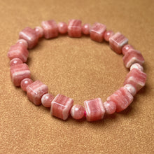 Load image into Gallery viewer, 8mm Beautiful Bacon Rhodochrosite Bracelet Unique Cube Shape | Heart Chakra Reiki Healing Improve Relationship Marriage
