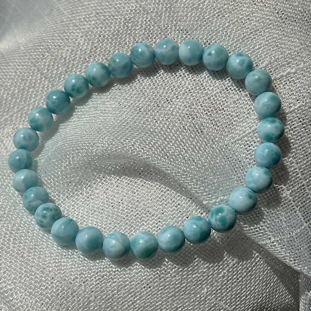 Dolphin Stone Natural Blue Larimar Bracelet Handmade with 7.1mm Beads | Throat Chakra Healing Jewelry