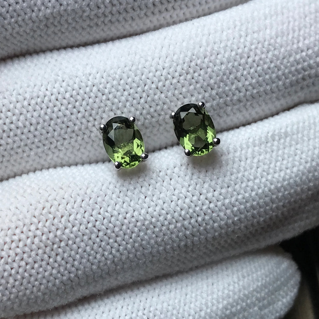 5x7mm Gem-grade Oval Cut Moldavite Earrings Top-quality Green | Rare High-frequency Heart Chakra Healing Stone