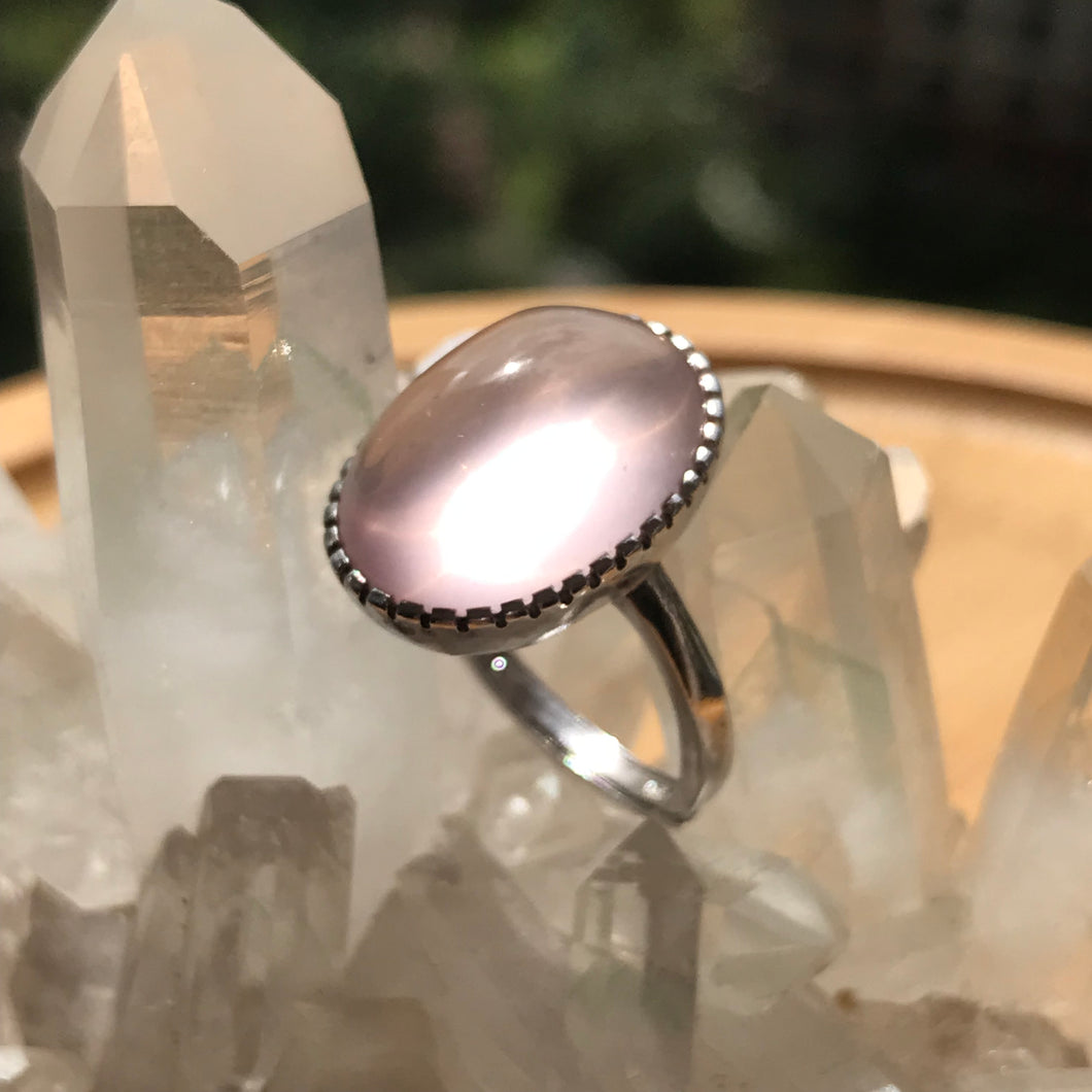Natural Large Rose Quartz Ring Handmade with 925 Sterling Silver Adjustable Sizes Women's Elegant Jewelry Handmade with 11.8x16mm Cabochon