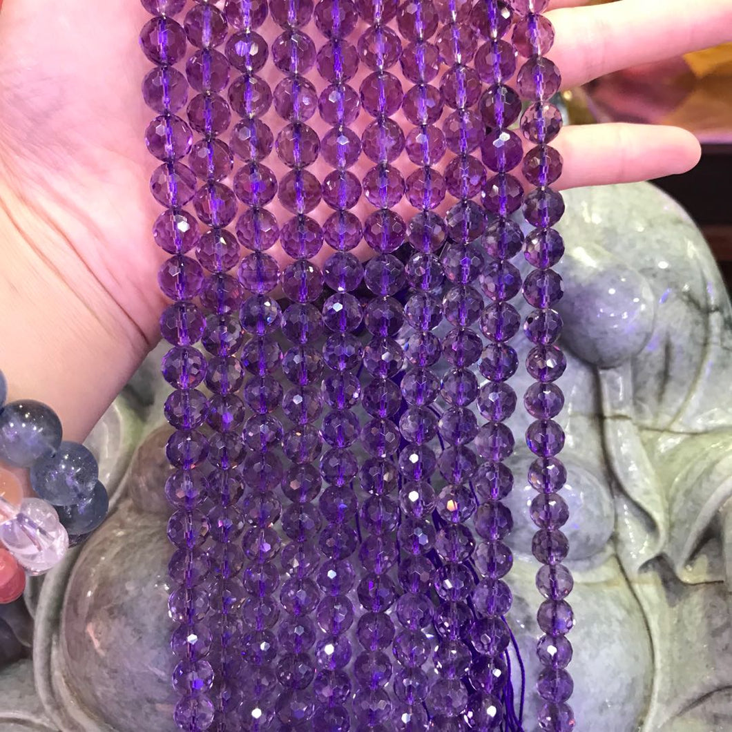 9mm High-quality Natural Amethyst 64-Cuts Faceted Bead Strands for DIY Jewelry Projects