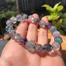 Load image into Gallery viewer, 10mm Hand-carved Rainbow Fluorite Bracelet Pisces Capricorn Lucky Stone Pumpkin Shape Elastic Healing Jewelry
