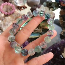 Load image into Gallery viewer, 10mm Hand-carved Rainbow Fluorite Bracelet Pisces Capricorn Lucky Stone Pumpkin Shape Elastic Healing Jewelry
